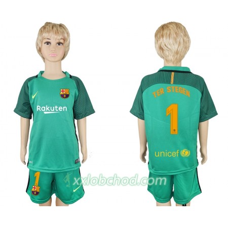 Fotbalové dresy FC Barcelona Ter Stegen 1 Brankářské Dětské Domácí Dres 2017/18 Krátký Rukáv