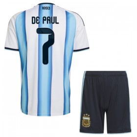 Fotbalové dresy Argentina De Paul 7 Dětské Domácí Dres MS 2026 Krátký Rukáv