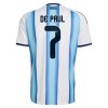 Fotbalové dresy Argentina De Paul 7 Dětské Domácí Dres MS 2026 Krátký Rukáv